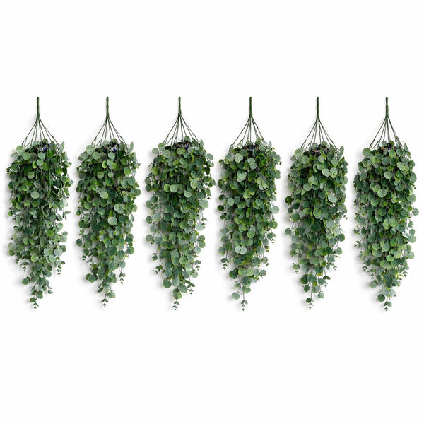 Pack of 6 x 75cm Artificial Trailing Round Leaf Hanging Foliage Plant - Soft Eucalyptus Green