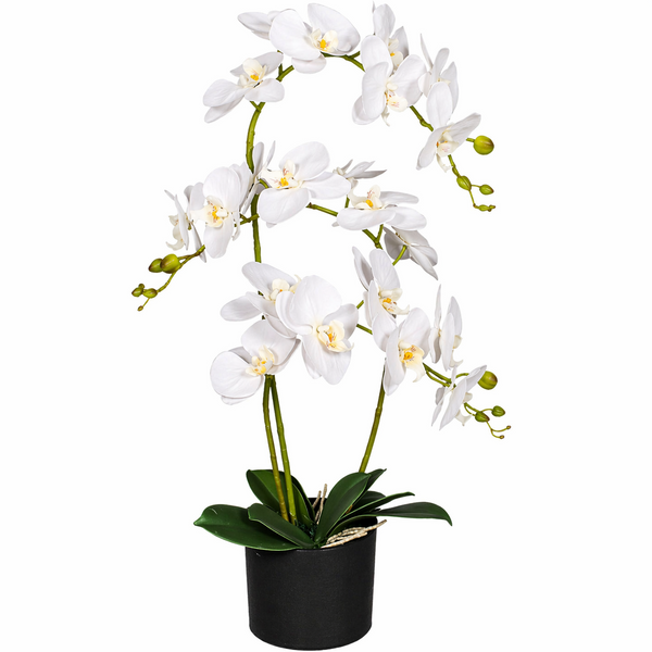 65cm Leaf Design UK Realistic Artificial Orchid Flower Display in Pot