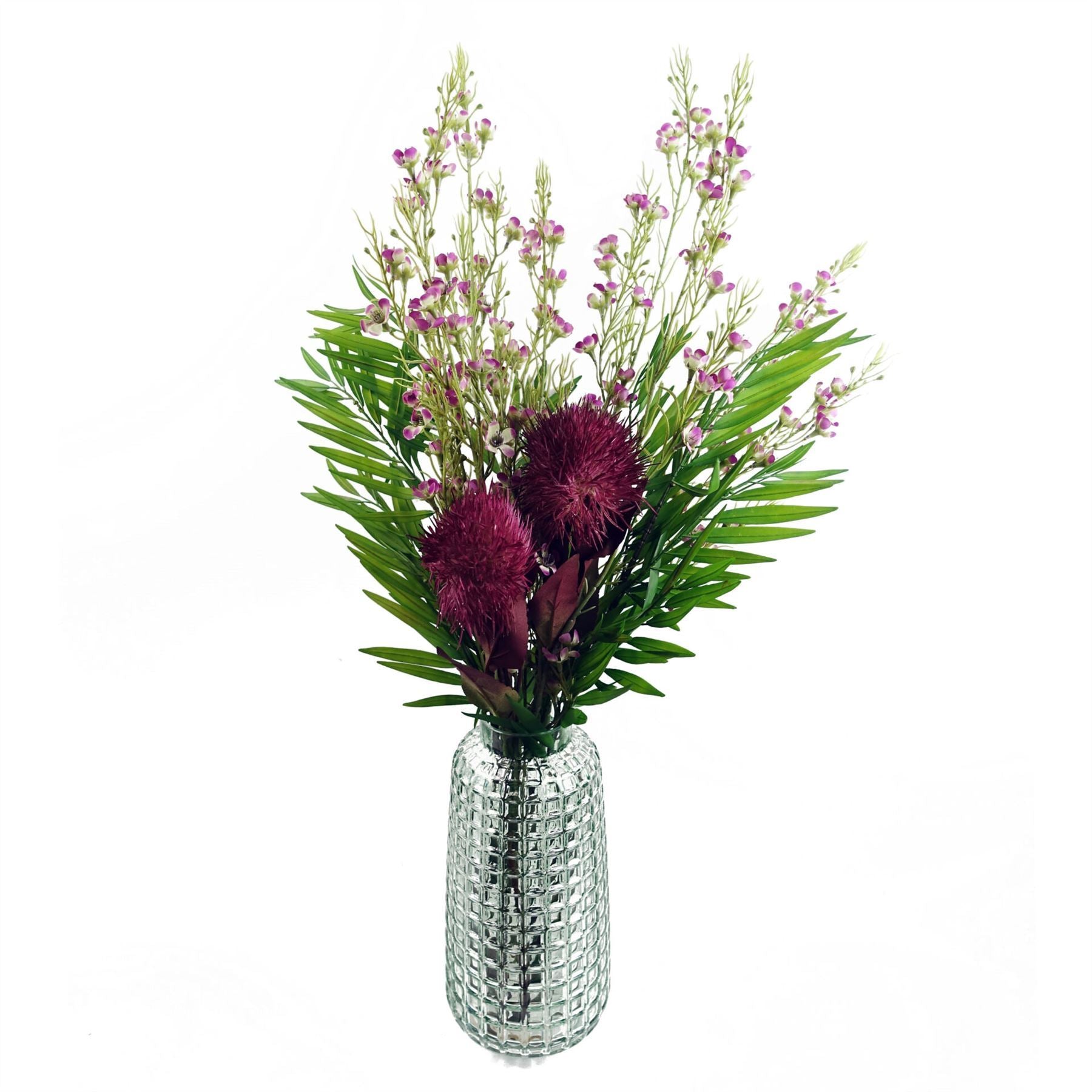 Pack of 6 x 70cm Globe Thistle Purple Ball Artificial Flower Stem - Premium Quality