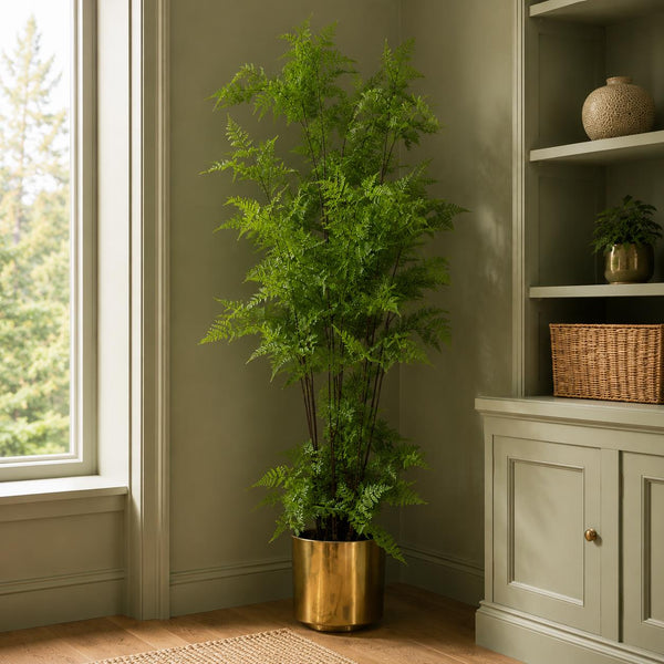 150cm Artificial Natural Moss Base Fern Foliage Plant with Gold Metal Planter