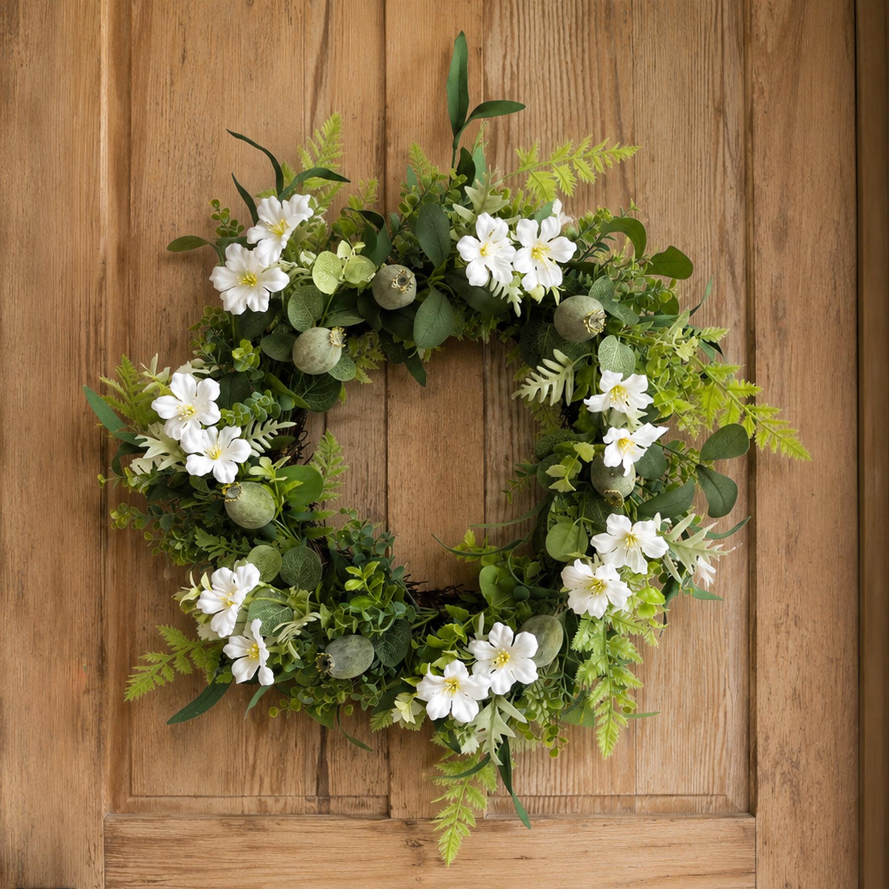 50cm Artificial White Spring Flower Wreath