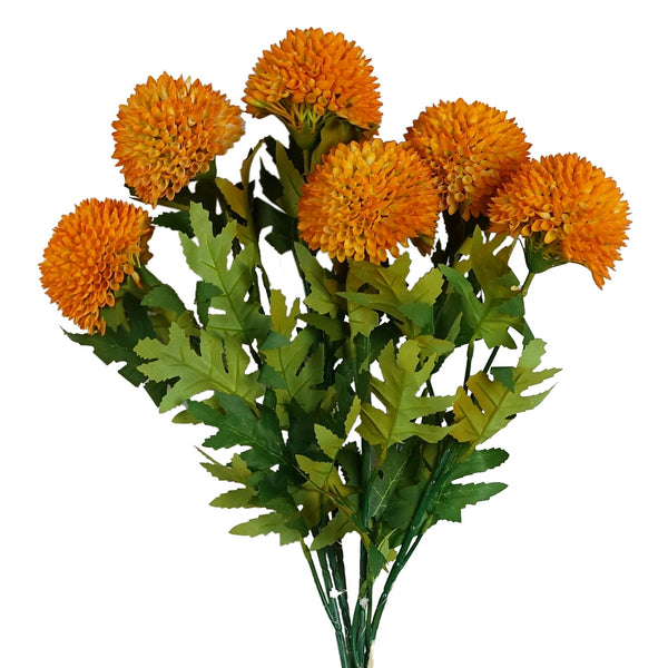 Pack of 6 x 70cm Large Ball Dahlia Artificial Flower Stem Yellow