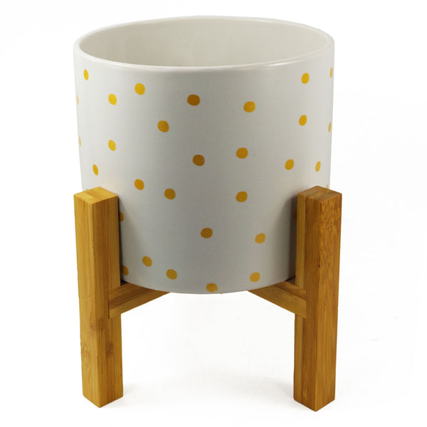 Ceramic Plant Pot Planter Bamboo Dotty Gold 22 x 22 x 23.5cm