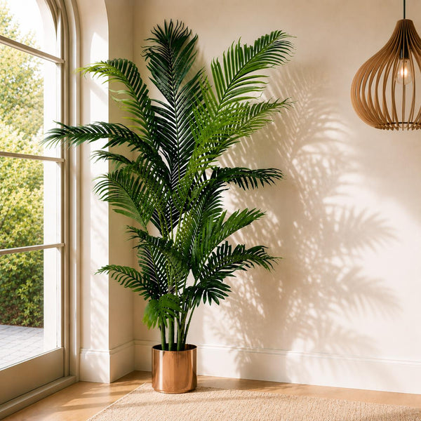Artificial Palm Tree Extra Large - HUGE 180cm 6FT Copper Metal Planter
