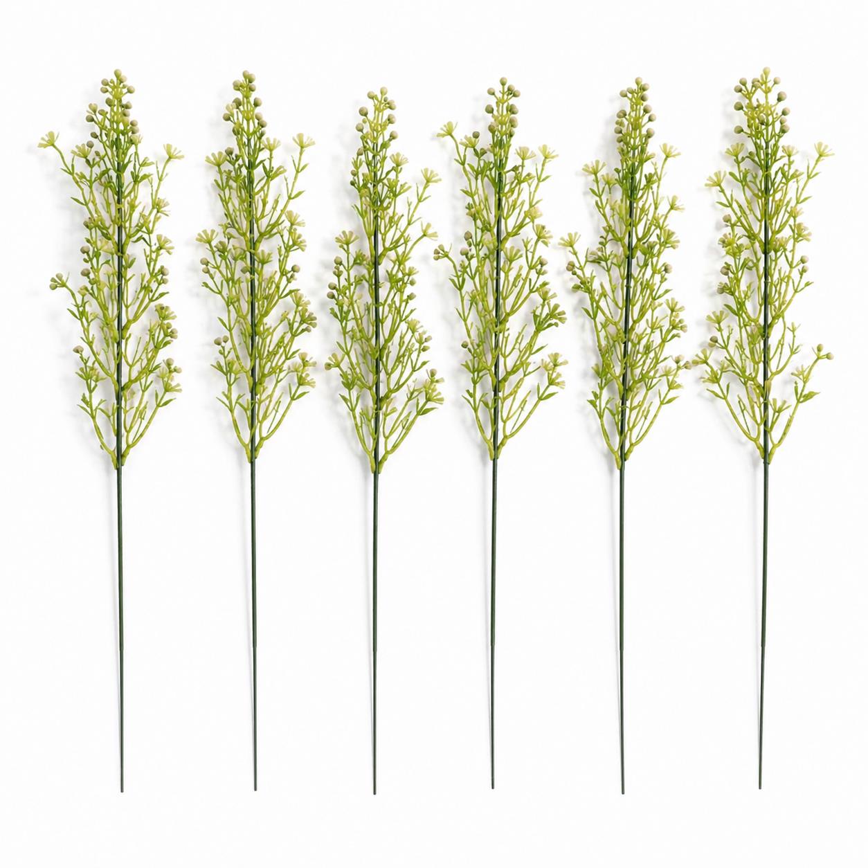 Pack of 6 x 48cm Artificial Wild Berry Blossom Spray Stem – Faux Green Floral Filler