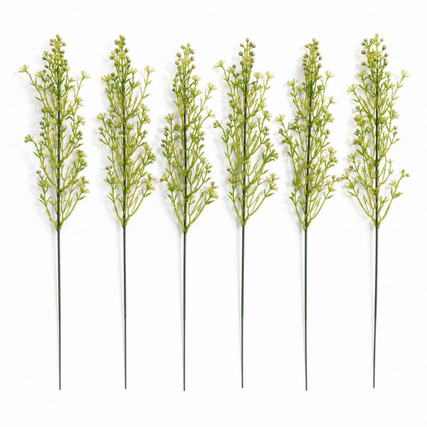 Pack of 6 x 48cm Artificial Wild Berry Blossom Spray Stem – Faux Green Floral Filler