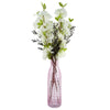 Leaf 100cm White Artificial Blossom and Berries Glass Vase