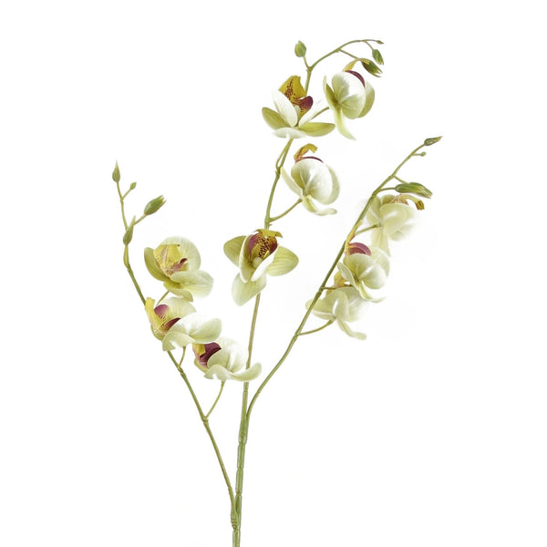 Pack of 6 x Artificial Flowers Cream Mini Orchid Stem 80cm