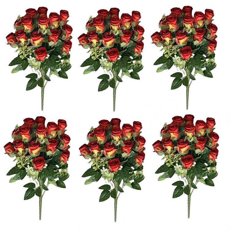 Pack of 6 x 52cm Artificial Red Rose Bunch