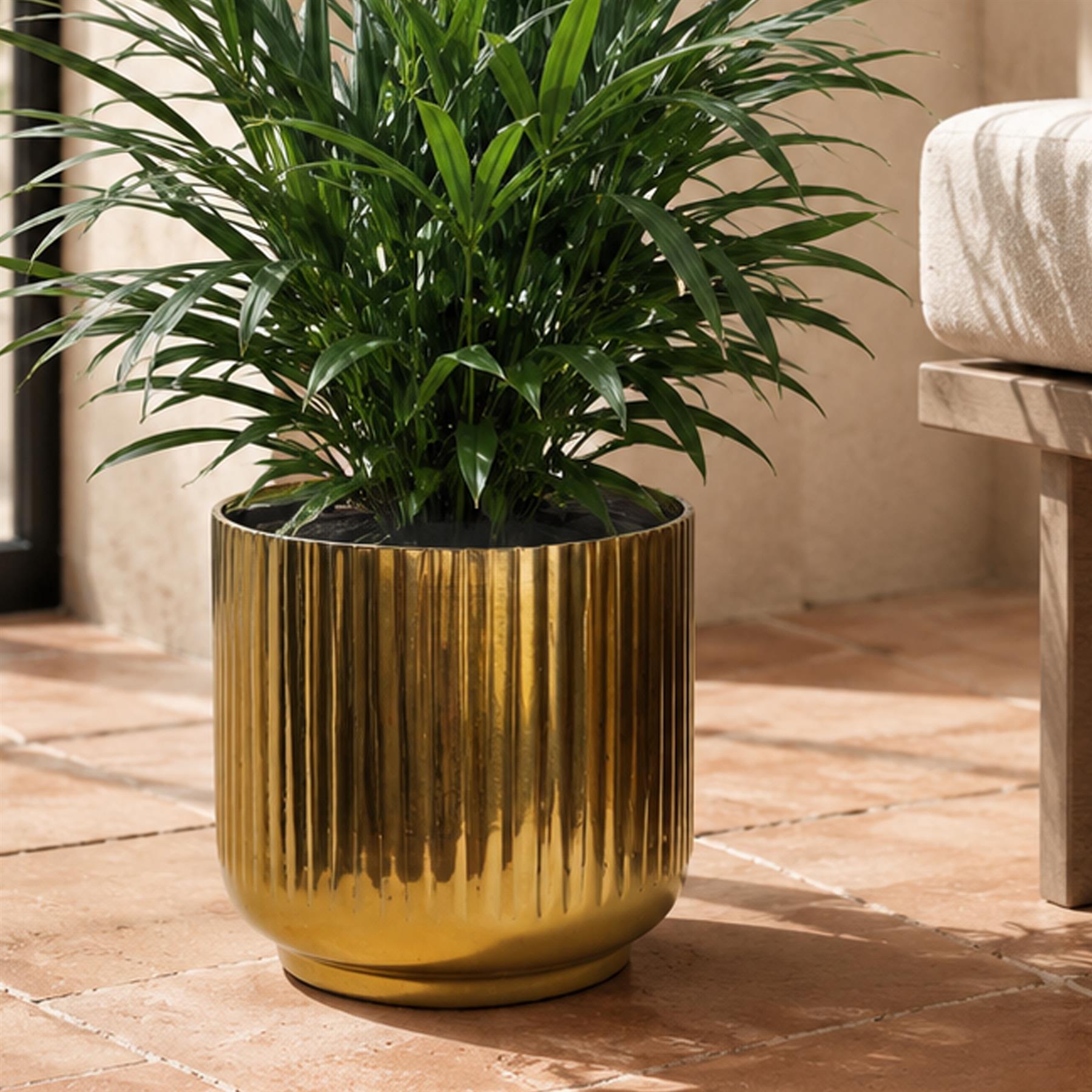 20cm Gold Fluted Metal Planter by Leaf