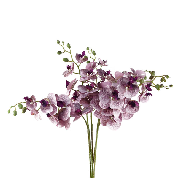 Pack of 6 x 100cm Artificial Phalaenopsis Orchid Purple Stem - 42 Flowers - Premium Quality