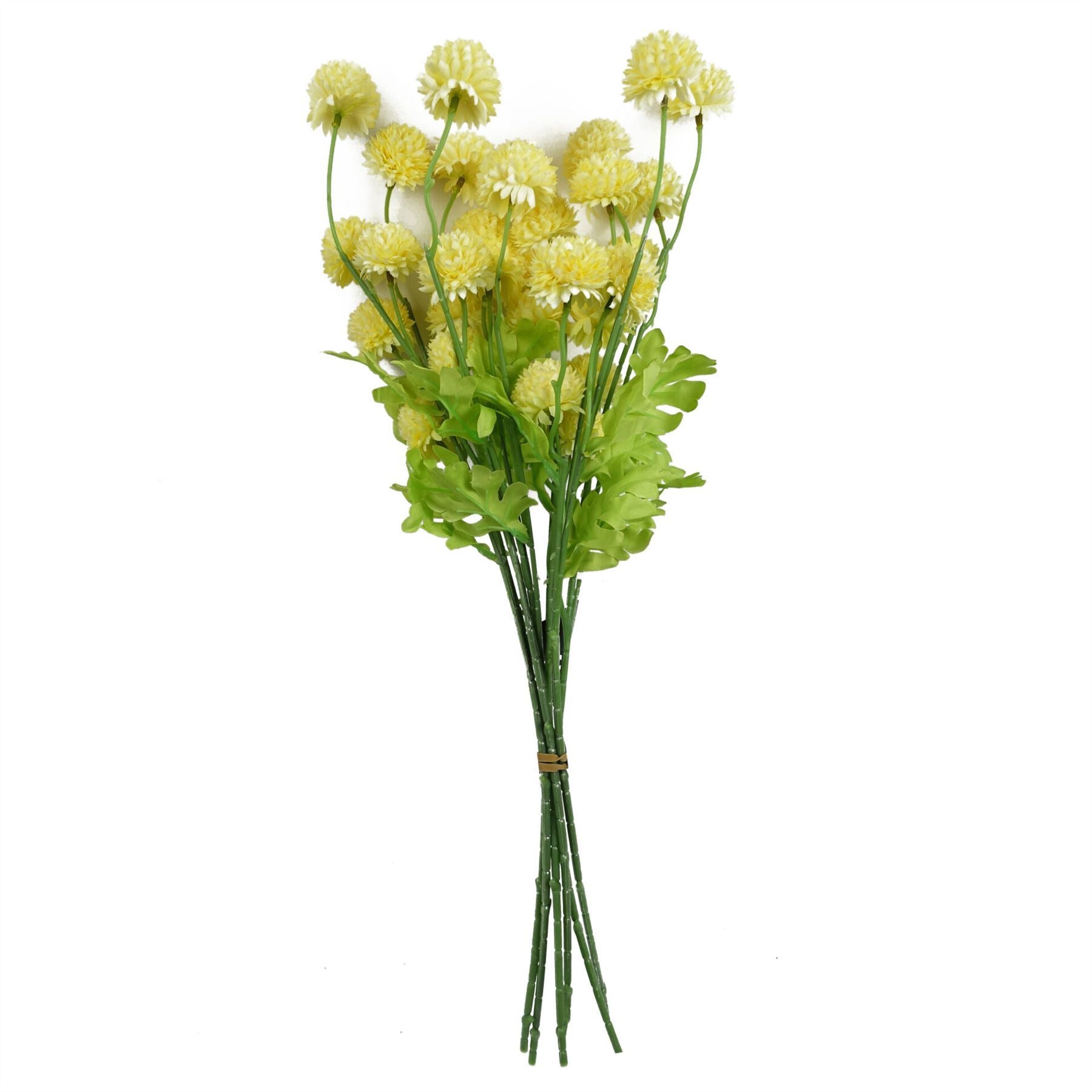 Pack of 6 x 50cm Dahlia Pompom Yellow Artificial Stem - Premium Quality
