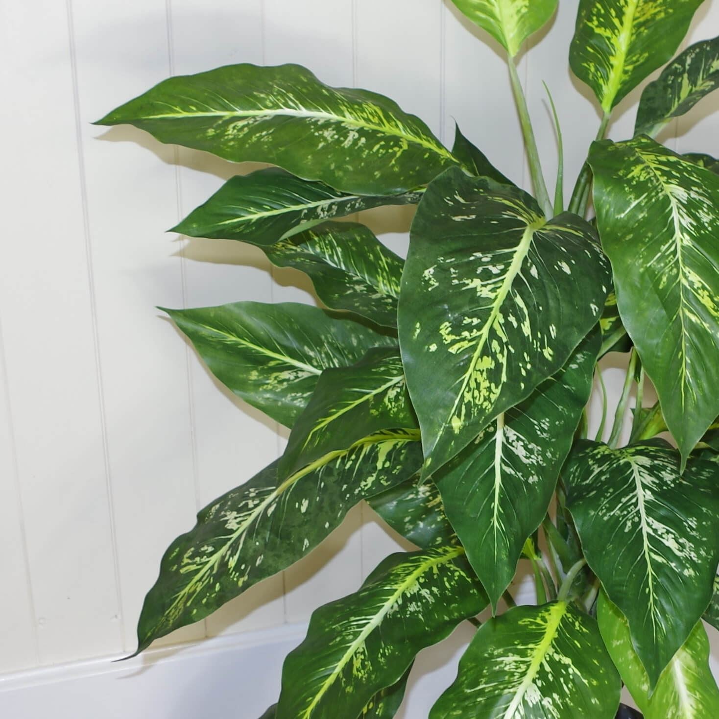 Artificial Large Spotted Plant Fox Aglaonema Tree Silver Metal Planter 100cm Botanik