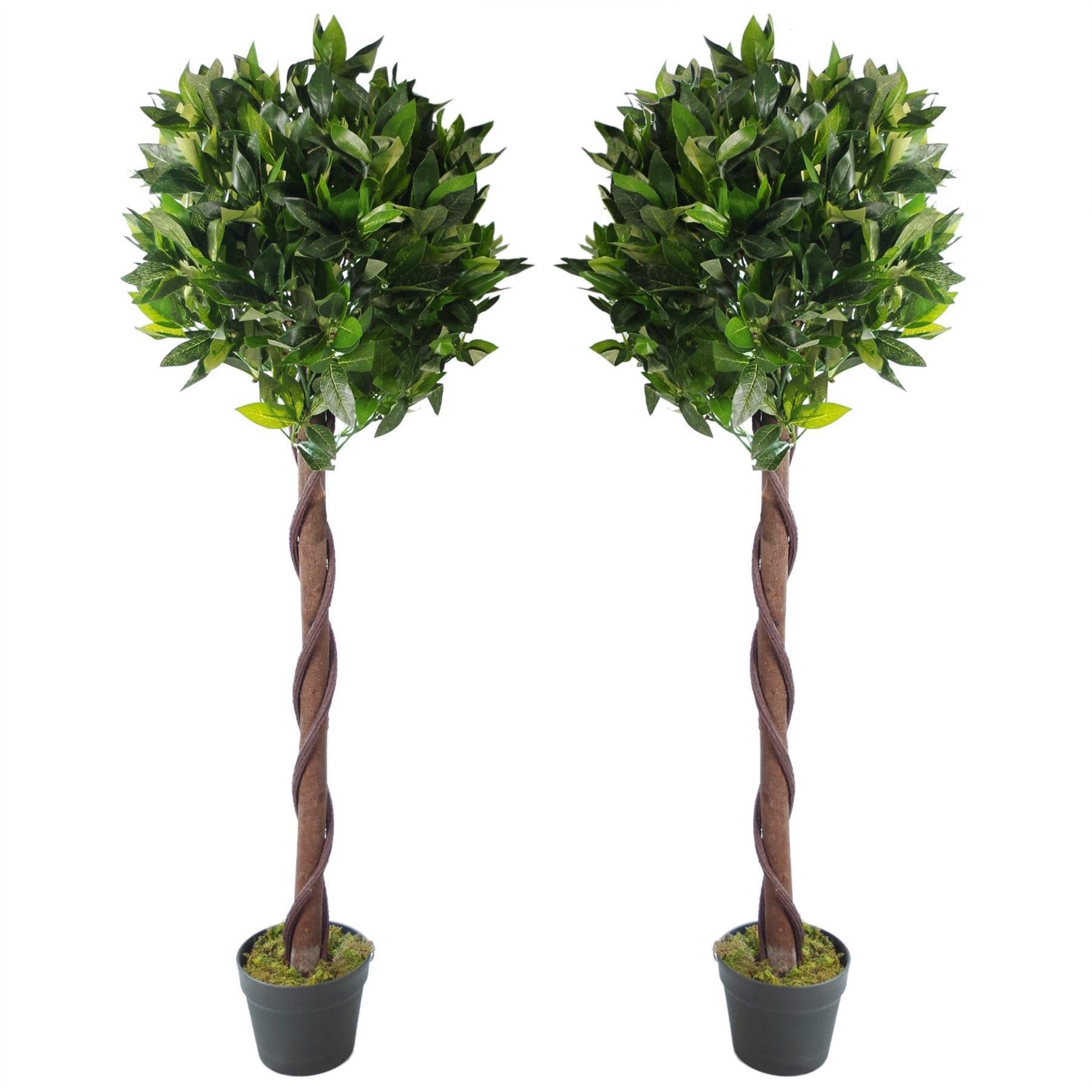 Artificial Topiary Bay Laurel Trees Pair 120cm Trunk