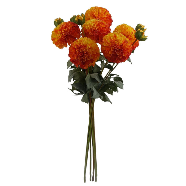 6 x Dhalia PomPom Artificial Flowers Orange