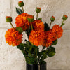 Pack of 6 x 75cm Artificial Dahlia PomPom Flower Stem Orange - Premium Quality
