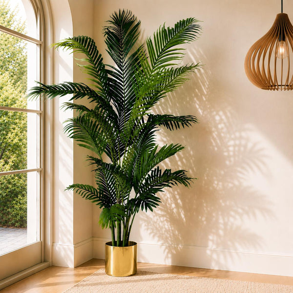 Artificial Palm Tree Extra Large - HUGE 180cm 6FT Gold Metal Planter