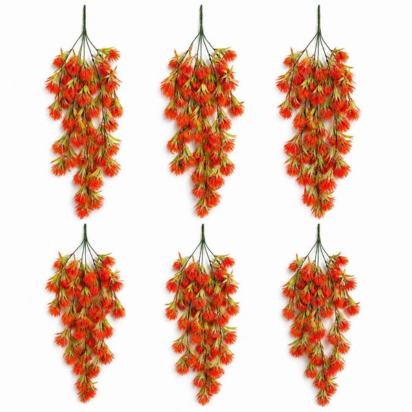 Pack of 6 x 75cm Artificial Red Thistle Trailing Hanging Plant Faux Floral