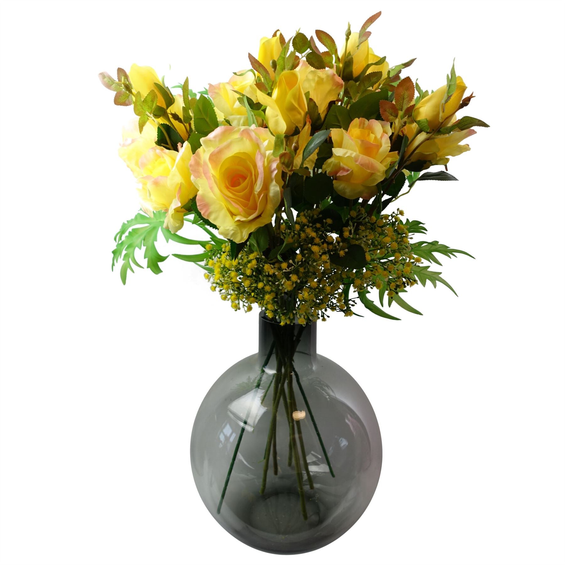 80cm Artificial Yellow Rose Stem - 3 flowers