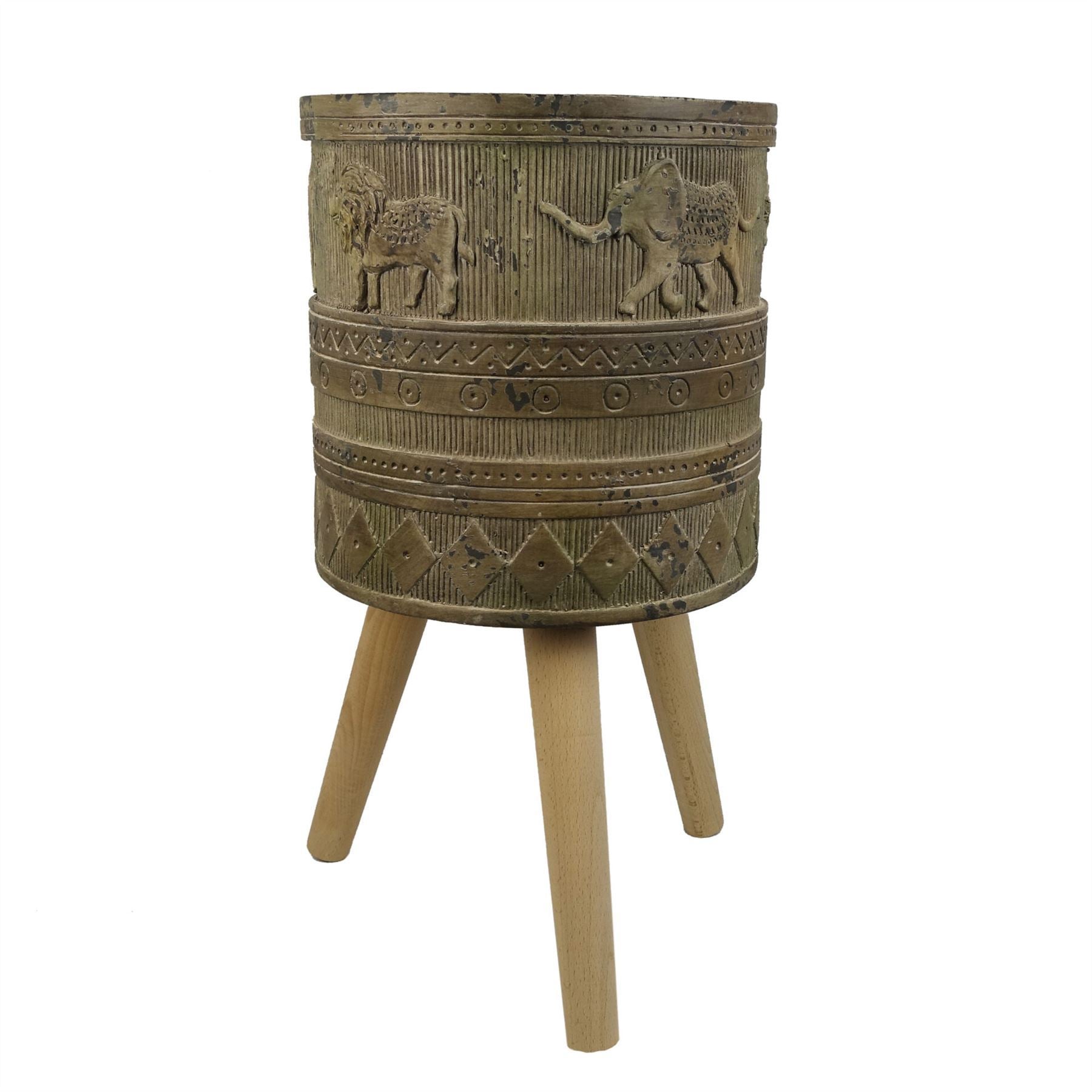 55cm x 29cm Jungle Planter with Legs Embossed Lion Elephant Large - Premium Quality