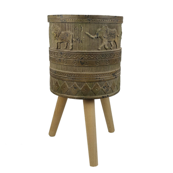 55cm x 29cm Jungle Planter with Legs Embossed Lion Elephant Large - Premium Quality