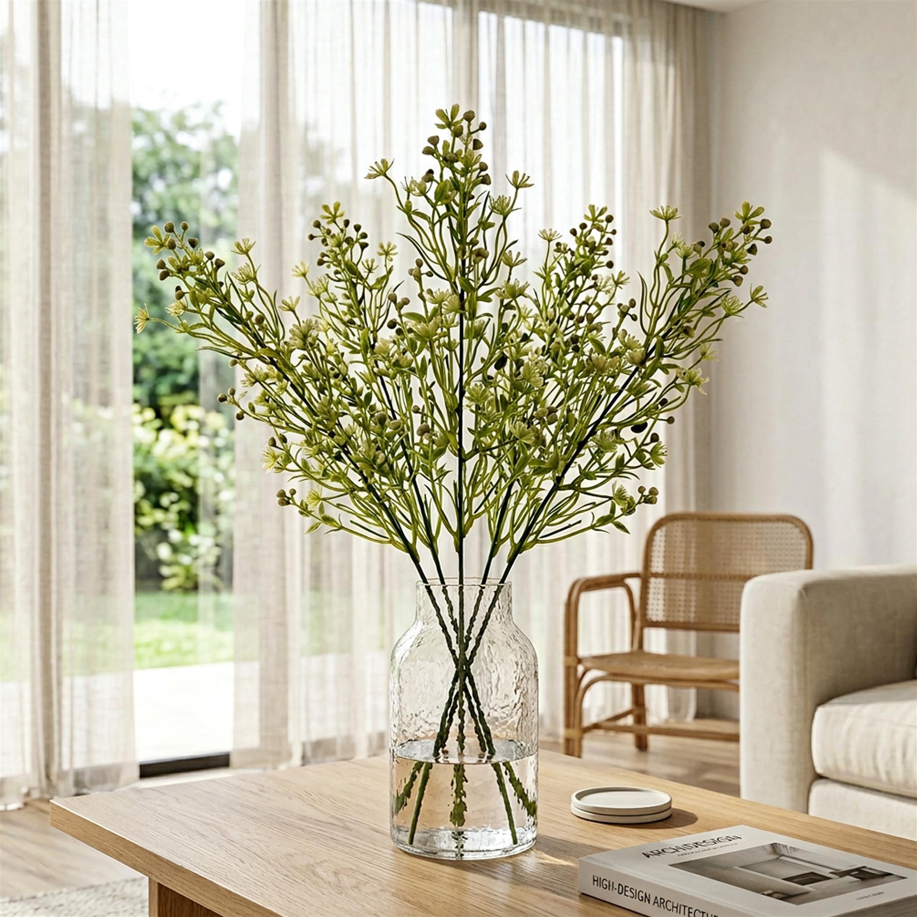 48cm Artificial Wild Berry Blossom Spray Stem – Faux Green Floral Filler
