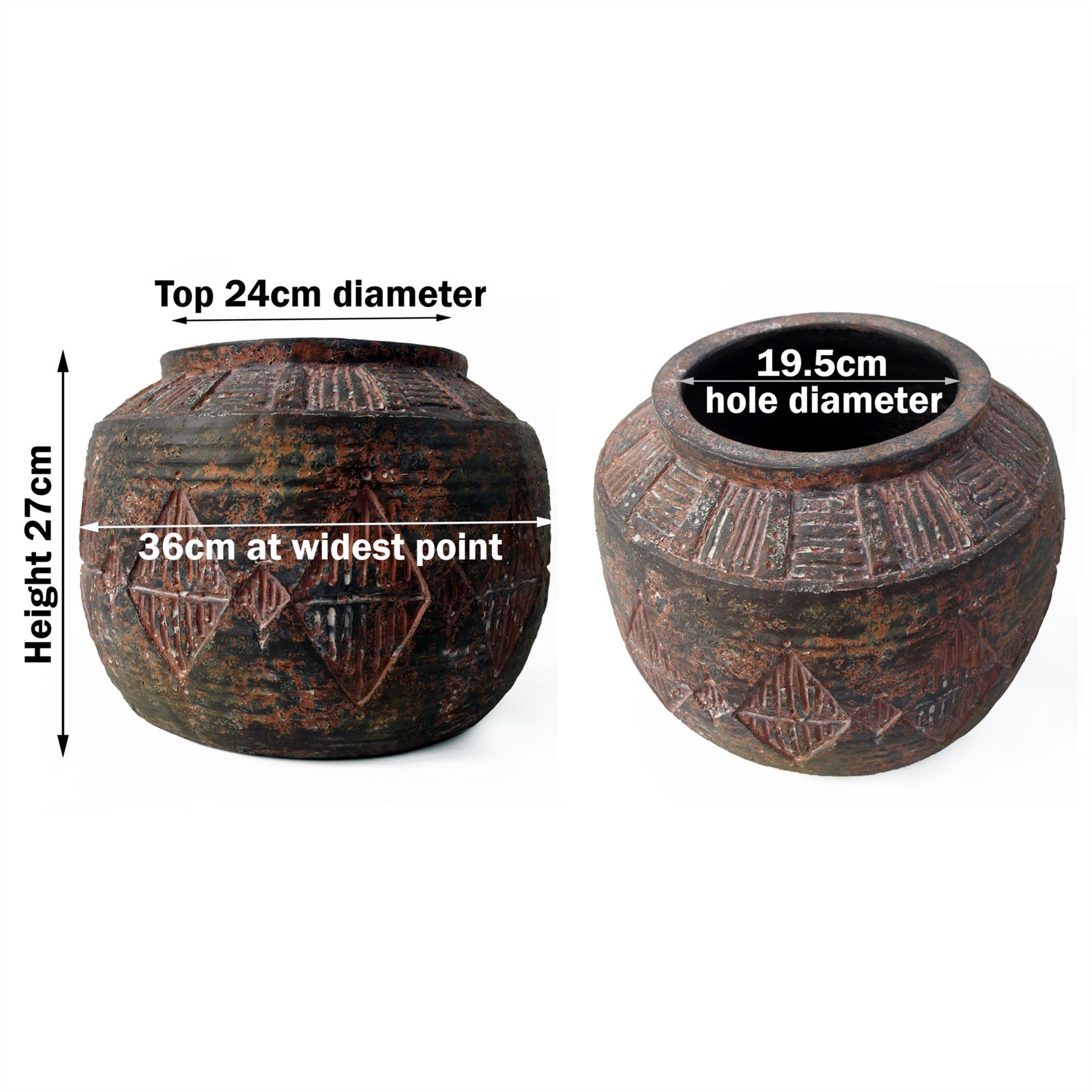 27cm x 36cm Aztec Diamond Large Planter - Brown|Brown