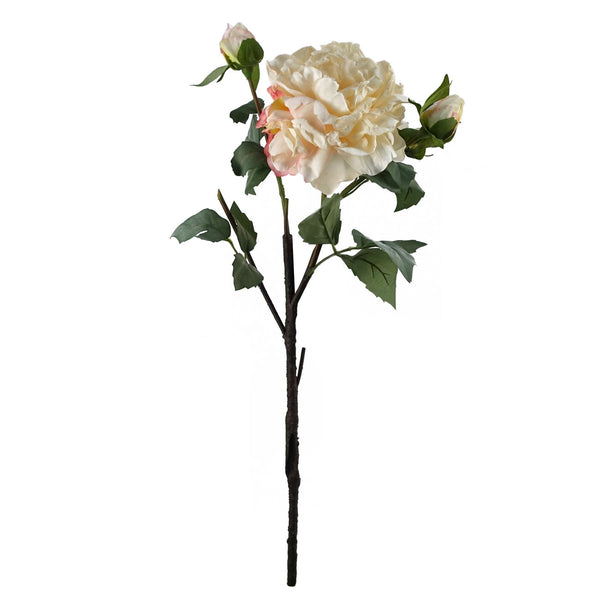 6 x 60cm Peony Artificial Flower Cream - 6 flowers 18 buds - Premium Quality
