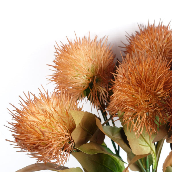 Pack of 6 x 70cm Globe Thistle Yellow Ball Artificial Flower Stem - Premium Quality