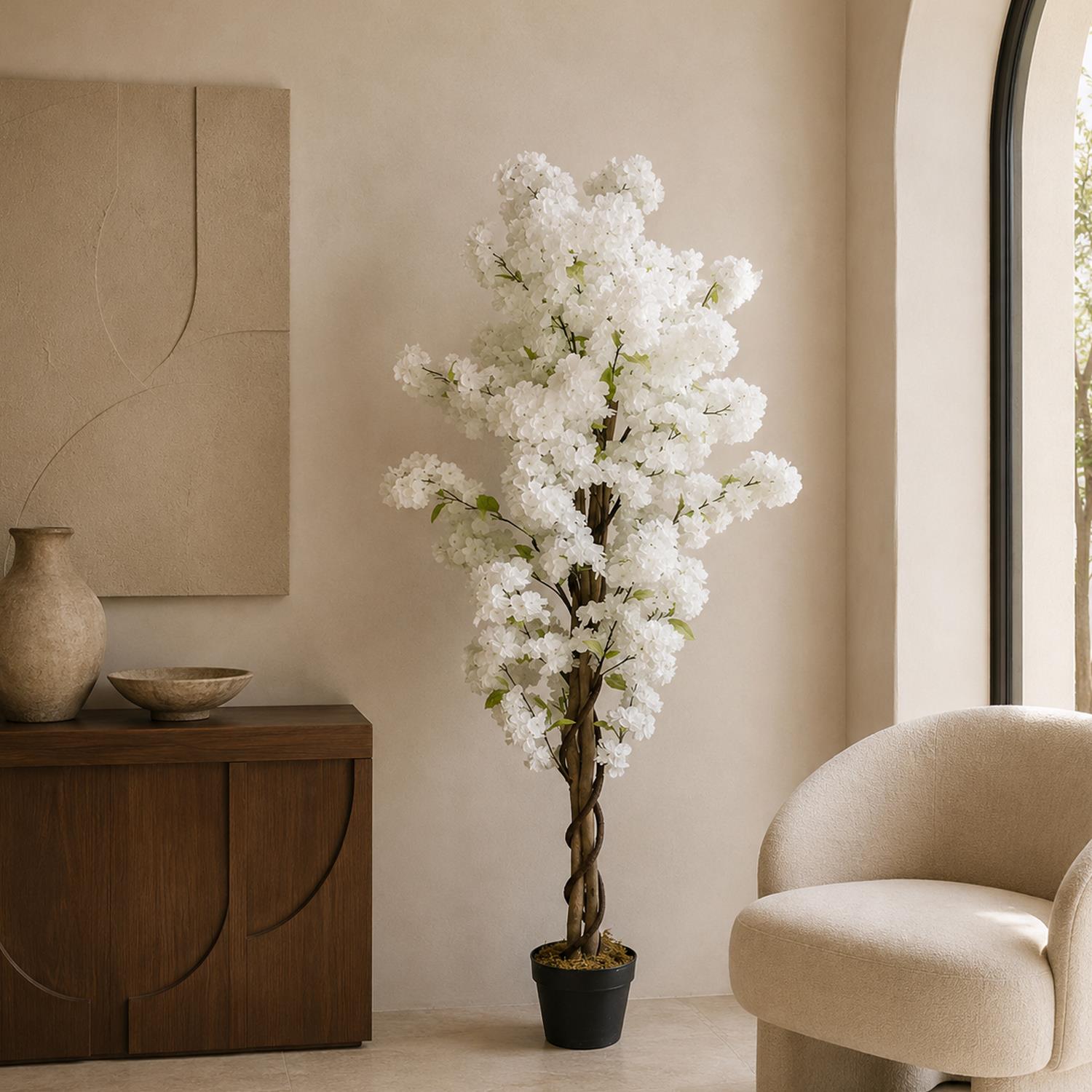 Artificial Blossom Tree White 150cm 5ft Realistic Faux House Plant Fully Potted Botanik