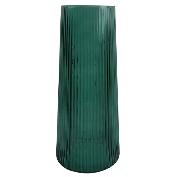 Glass Vase Green Ridged Glass Vase 28cm Botanik