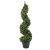 Pair of 90cm (3ft) Tall Artificial Boxwood Tower Trees Topiary Spiral Metal Top Botanik