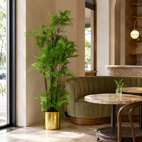 Artificial Natural Look Moss Fern Large Gold Planter 150cm 5ft Realistic Botanik