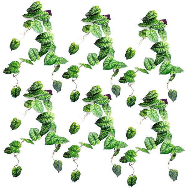 6 x 120cm Artificial Hanging Trailing Plant Alocasia Dragon Scale Green - Premium Quality