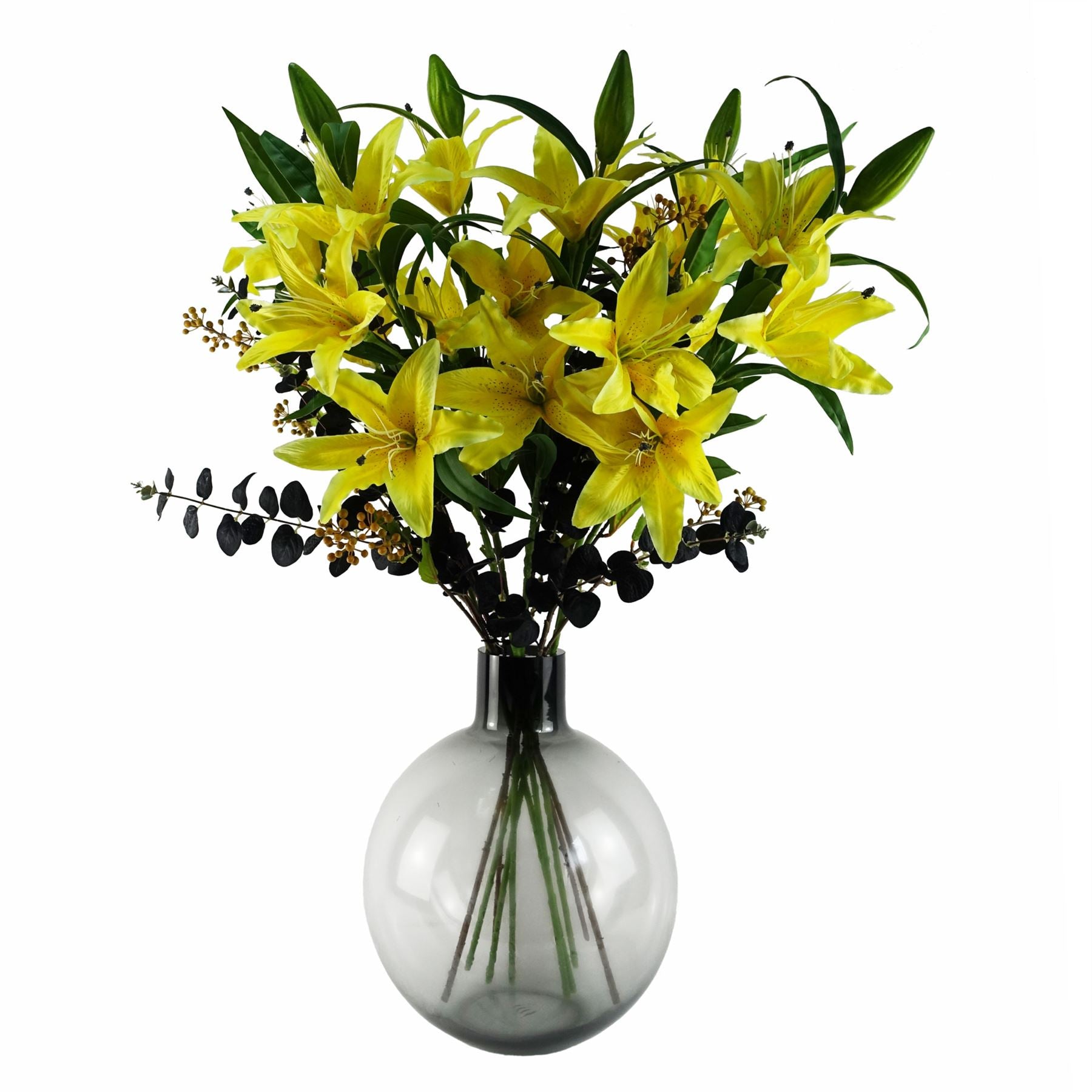 Pack of 6 x Artificial Foliage Yellow Berry Stem 90cm