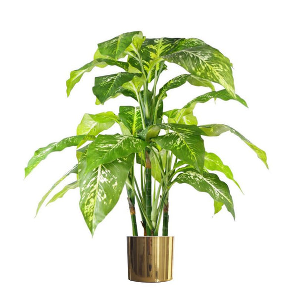 Artificial Tree Plant Fox Aglaonema Plant Gold Metal Planter