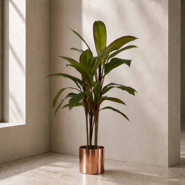 Tropical Artificial Dracaena Palm Plant Realistic Large Copper Planter 100cm Botanik