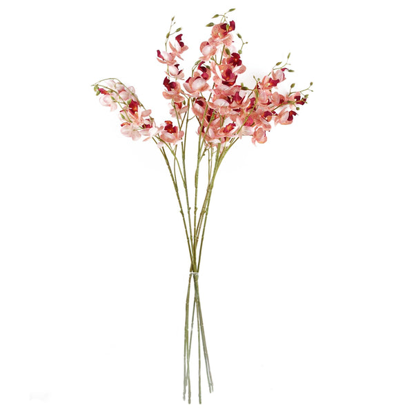 Pack of 6 x Artificial Flowers Pink Mini Orchid Stem 80cm