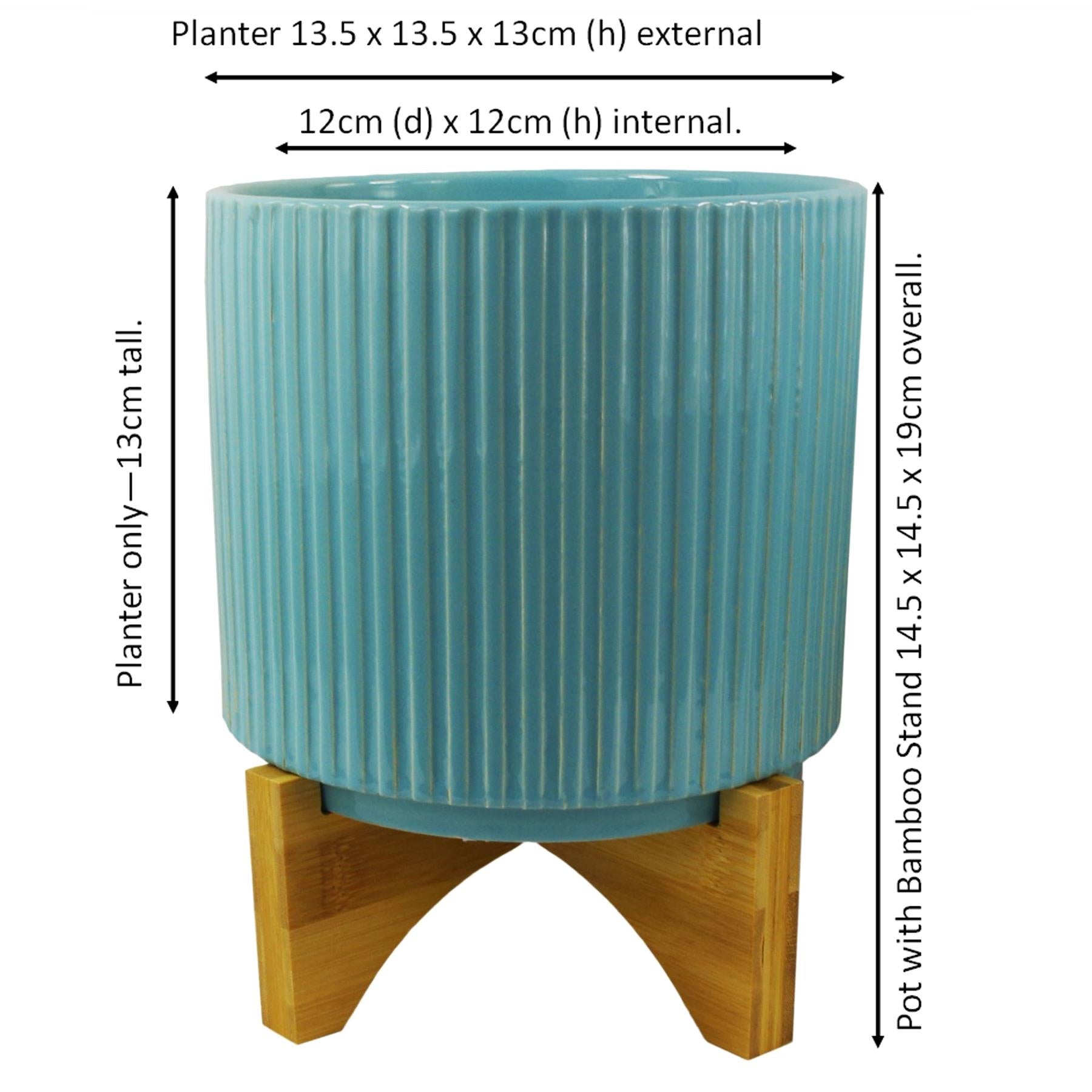 Ceramic Plant Pot Planter Bamboo Blue 14.5 x 14.5 x 19cm