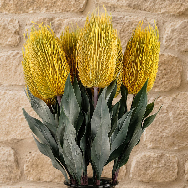 Pack of 6 x 75cm Banksia Menziesii Yellow Flower Stem Artificial