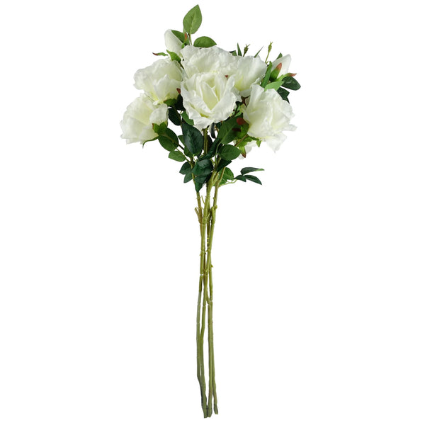 Pack of 6 x Artificial Flowers White Rose Stem - 3 flowers 80cm