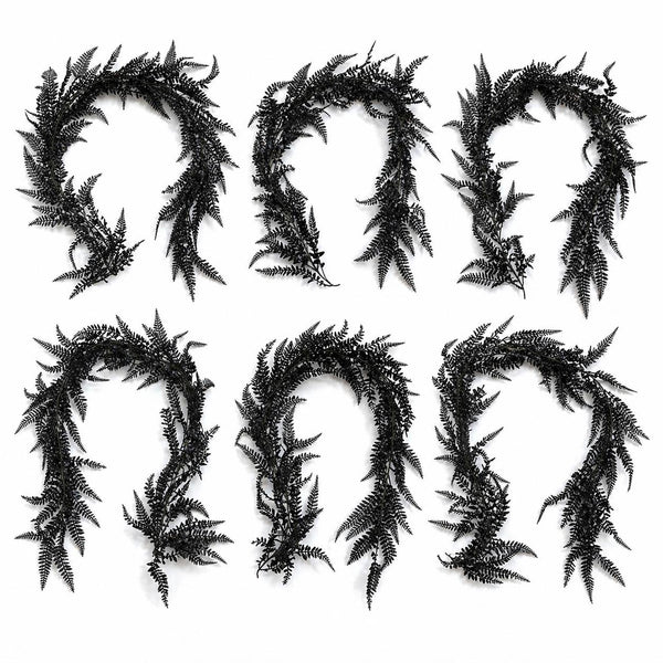 Pack of 6 x 180cm Black Artificial Fern Garland Hanging Foliage Decoration