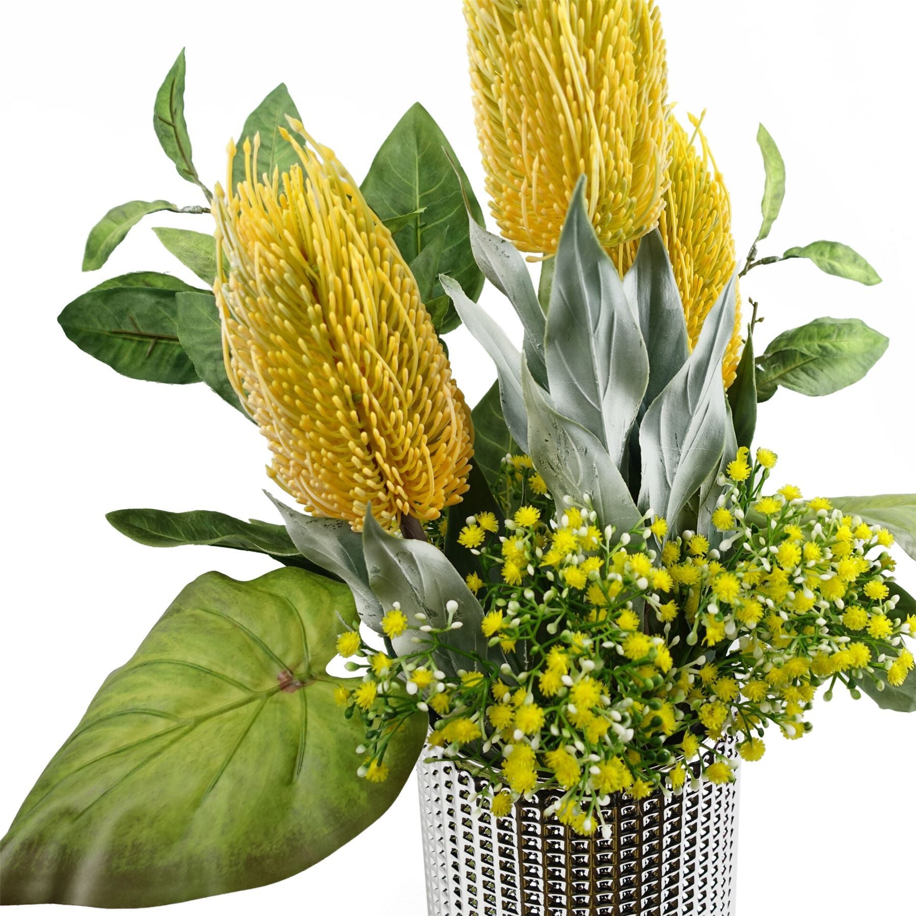 Pack of 6 x 75cm Banksia Menziesii Yellow Flower Stem Artificial - Premium Quality