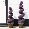120cm Pair of Purple Large Leaf Spiral Topiary Trees with Decorative Planters