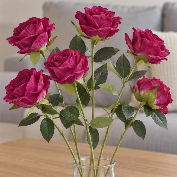 Pack of 6 x 55cm Artificial Burgundy Rose Stems