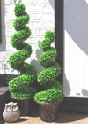 90cm Pair of Green Large Leaf Spiral  Topiary Trees with Decorative Planters