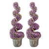 90cm Pair of Purple Large Leaf Spiral Topiary Trees with Decorative Planters