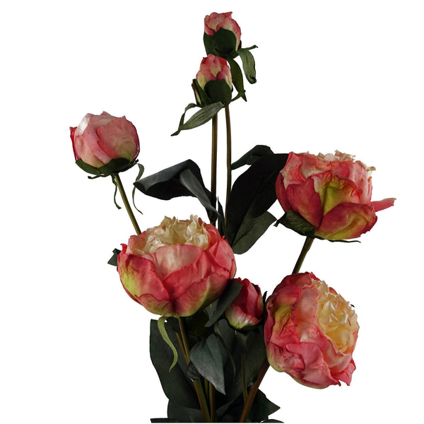 6 x 55cm Pink Peony Artificial Flower Stems - 24 flowers 18 buds - Premium Quality