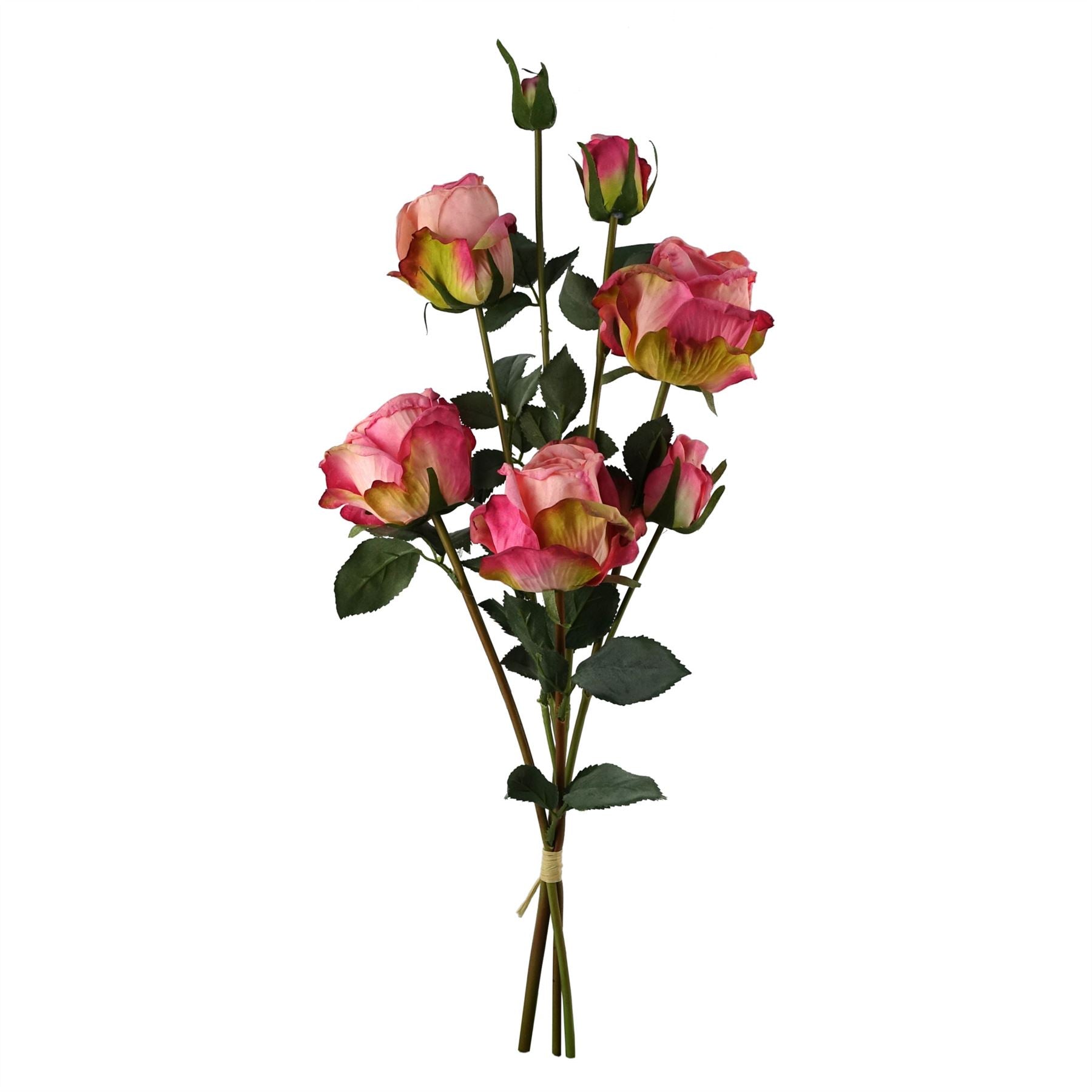 Leaf 60cm Pink Rose Artificial Flower Display Glass Vase