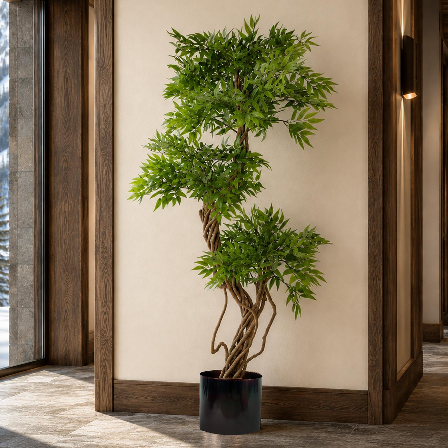 140cm Botanik Realistic Artificial Japanese Fruticosa Ficus Tree, Green Rainbow - Premium Quality